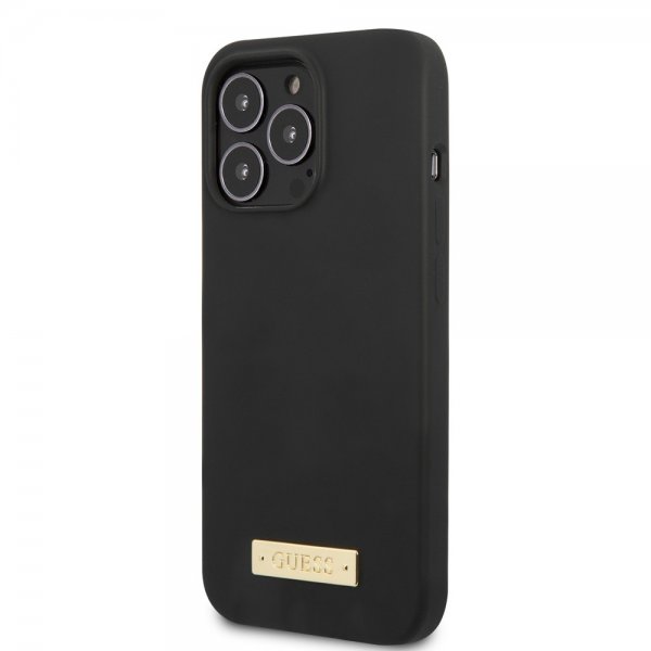 Guess iPhone 13 Pro Cover Silikone Metalplade MagSafe Sort