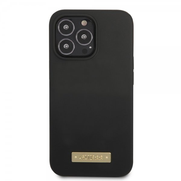 Guess iPhone 13 Pro Cover Silikone Metalplade MagSafe Sort