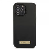 Guess iPhone 13 Pro Cover Silikone Metalplade MagSafe Sort