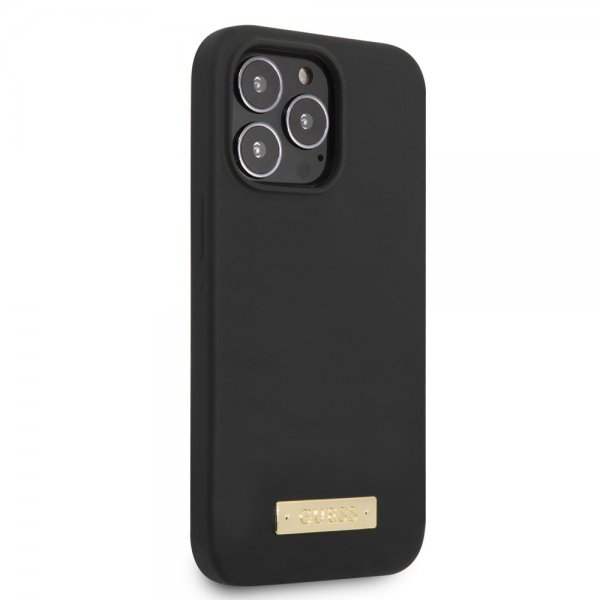 Guess iPhone 13 Pro Cover Silikone Metalplade MagSafe Sort