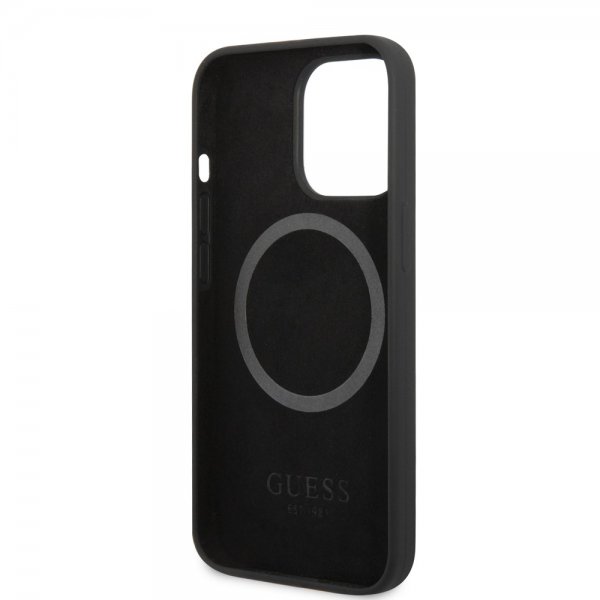 Guess iPhone 13 Pro Cover Silikone Metalplade MagSafe Sort