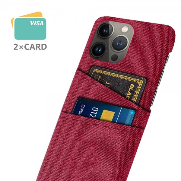 iPhone 13 Pro Cover To Kortlommer Stof Rød