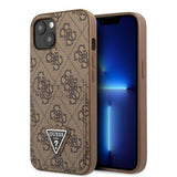 Guess iPhone 13 Cover Double Cardslot Metal Triangle Brun