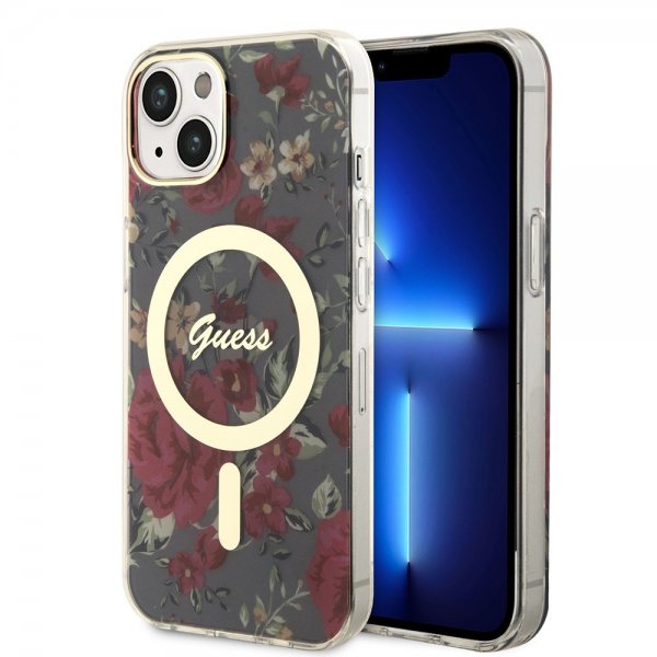 Guess iPhone 13 Cover Flower MagSafe Khaki
