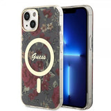 Guess iPhone 13 Cover Flower MagSafe Khaki