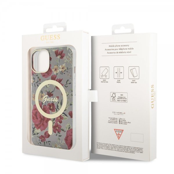 Guess iPhone 13 Cover Flower MagSafe Khaki
