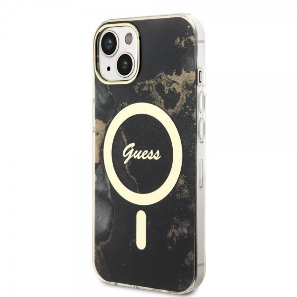Guess iPhone 13 Cover Golden Marble MagSafe Sort