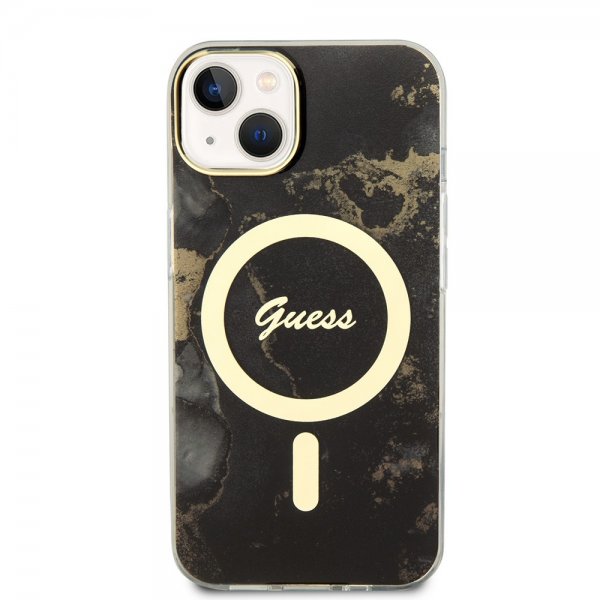 Guess iPhone 13 Cover Golden Marble MagSafe Sort