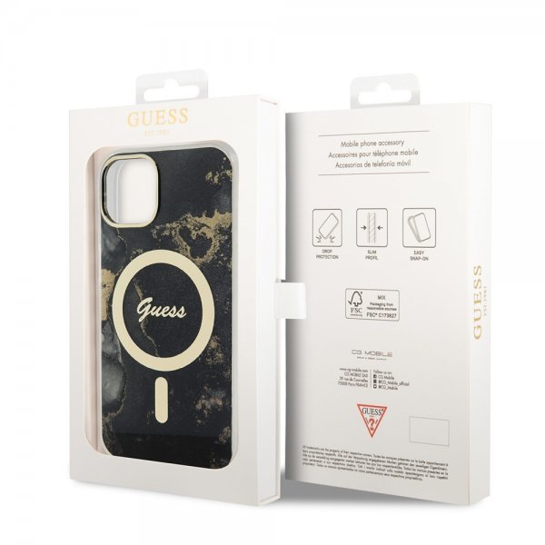 Guess iPhone 13 Cover Golden Marble MagSafe Sort
