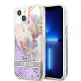 Guess iPhone 13 Cover Liquid Glitter Flower Pattern Lilla
