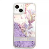 Guess iPhone 13 Cover Liquid Glitter Flower Pattern Lilla