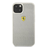 Ferrari iPhone 13 Cover Ægte Carbon Metal Logo Sølv