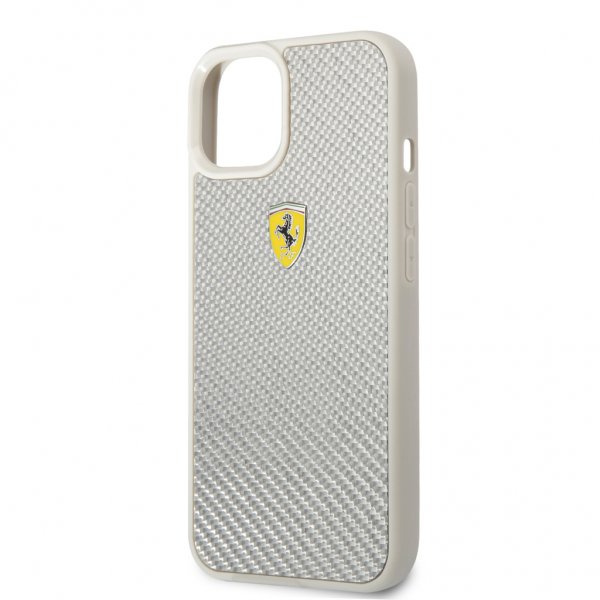 Ferrari iPhone 13 Cover Ægte Carbon Metal Logo Sølv