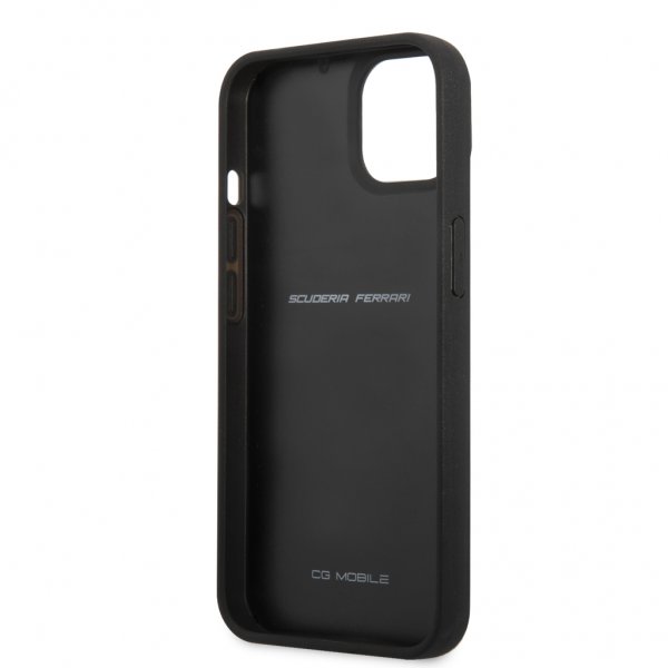 Ferrari iPhone 13 Cover Ægte Carbon Metal Logo Sort