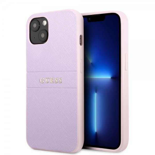 Guess iPhone 13 Cover Saffiano Metal Logo Lilla