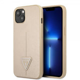Guess iPhone 13 Cover Saffiano Metal Triangle Beige