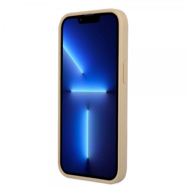 Guess iPhone 13 Cover Saffiano Metal Triangle Beige