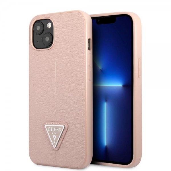 Guess iPhone 13 Cover Saffiano Metal Triangle Rosa
