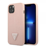 Guess iPhone 13 Cover Saffiano Metal Triangle Rosa