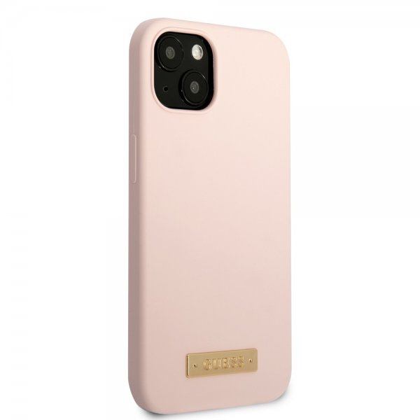 Guess iPhone 13 Cover Silikone Metalplade MagSafe Rosa