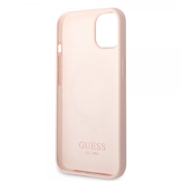 Guess iPhone 13 Cover Silikone Metalplade MagSafe Rosa