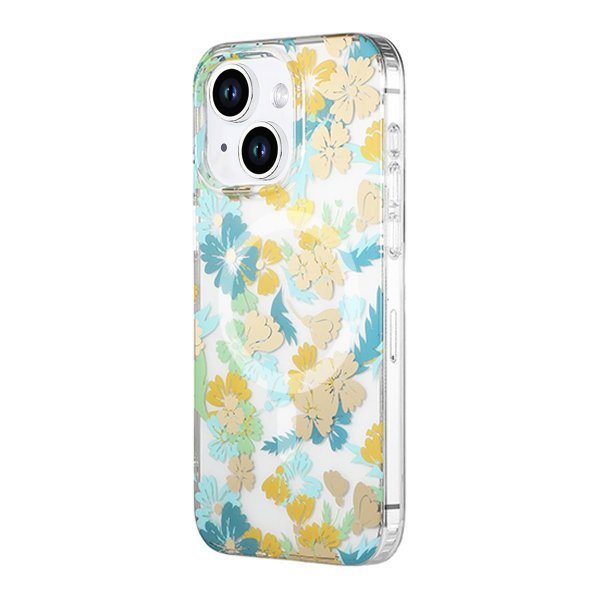 iPhone 13/iPhone 14 Cover Blomstermønster MagSafe Turkis