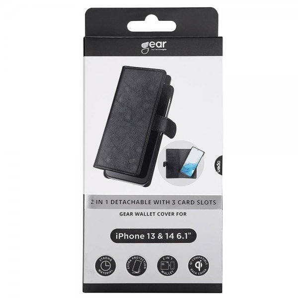 Gear iPhone 13/14 Cover 2-i-1 Aftageligt med 3 Kortlommer Sort