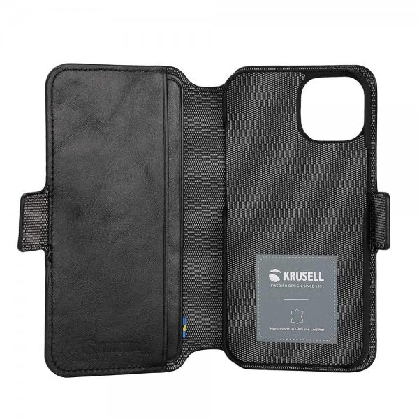 Krusell iPhone 14 Cover Leather PhoneWallet Sort