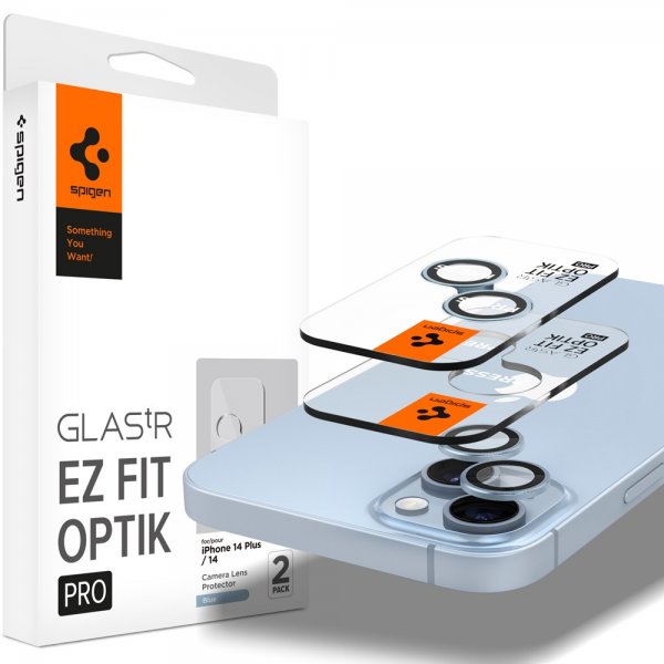 Spigen iPhone 14/iPhone 14 Plus Kamerabeskyttelse GLAS.tR EZ Fit Optik Pro Blå 2-pak