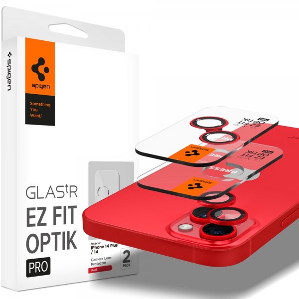Spigen iPhone 14/iPhone 14 Plus Kamerabeskyttelse GLAS.tR EZ Fit Optik Pro Rød 2-pak