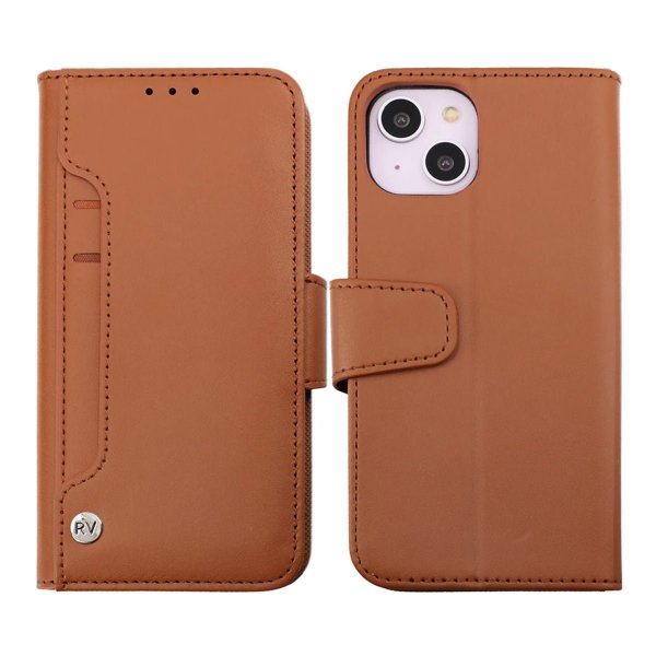 Rvelon iPhone 14 Cover Udklappeligt Kortrum Brun