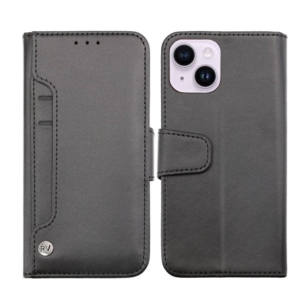 Rvelon iPhone 14 Cover Udklappeligt Kortrum Sort