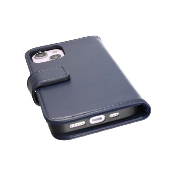 Rvelon iPhone 14 Cover Ægte læder Kortlomme Blå