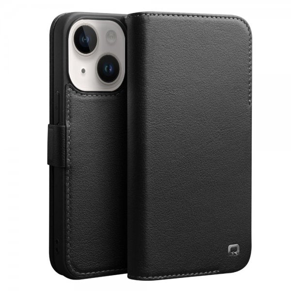 Qialino iPhone 14 Plus Cover Ægte Læder Sort