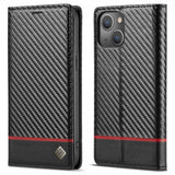 Lc.Imeeke iPhone 14 Plus Cover Kulfibertekstur Rød Stribe Horisontal