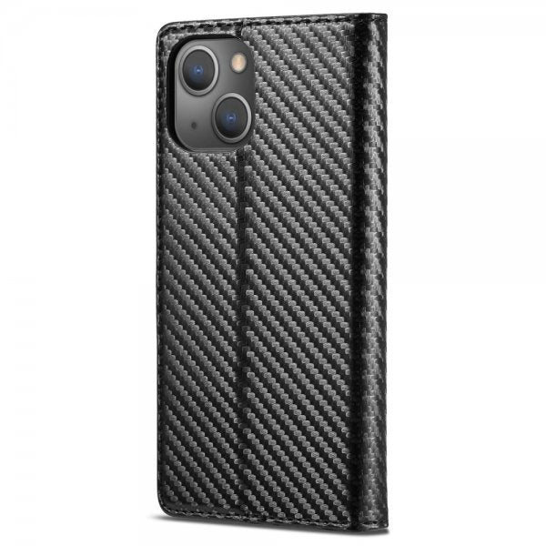 Lc.Imeeke iPhone 14 Plus Cover Kulfibertekstur Rød Stribe Vertikal