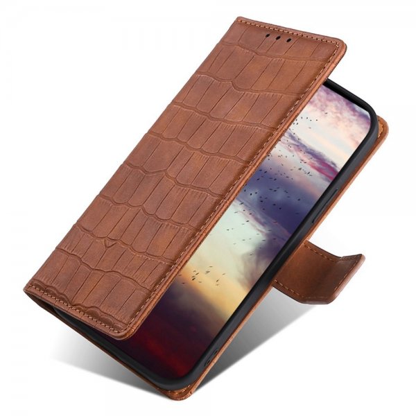 iPhone 14 Plus Cover Krokodillemønster Brun