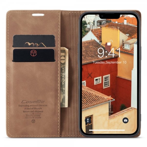 CaseMe iPhone 14 Plus Cover Retro Flip Brun