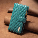 iPhone 14 Plus Cover Rhombusmønster Lynlås Grøn