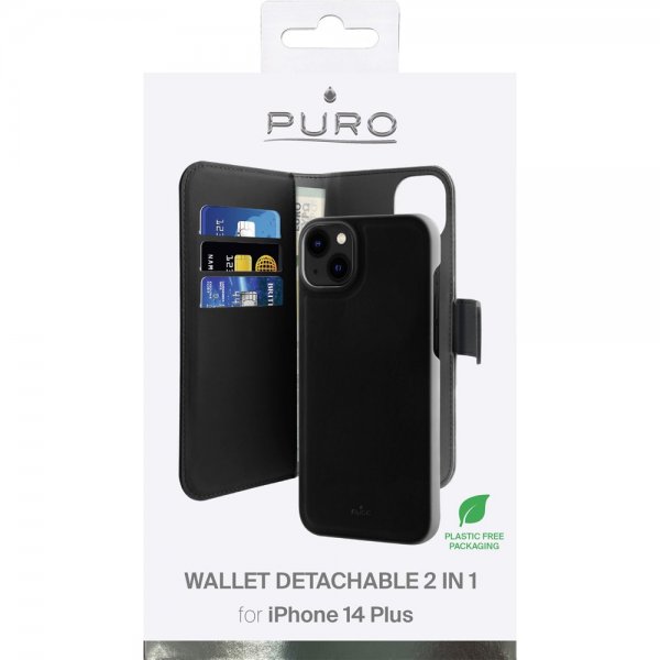 Puro iPhone 14 Plus Cover Wallet Detachable 2-i-1 Sort