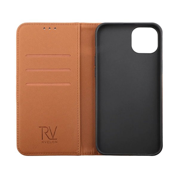 Rvelon iPhone 14 Plus Cover Udklappeligt Kortrum Brun