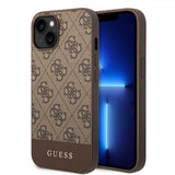 Guess iPhone 14 Plus Cover Bottom Stripe Metal Logo Brun