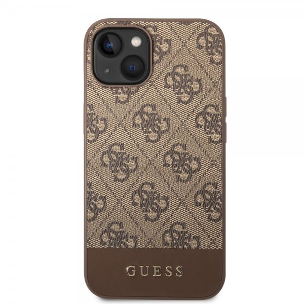 Guess iPhone 14 Plus Cover Bottom Stripe Metal Logo Brun