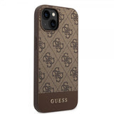 Guess iPhone 14 Plus Cover Bottom Stripe Metal Logo Brun