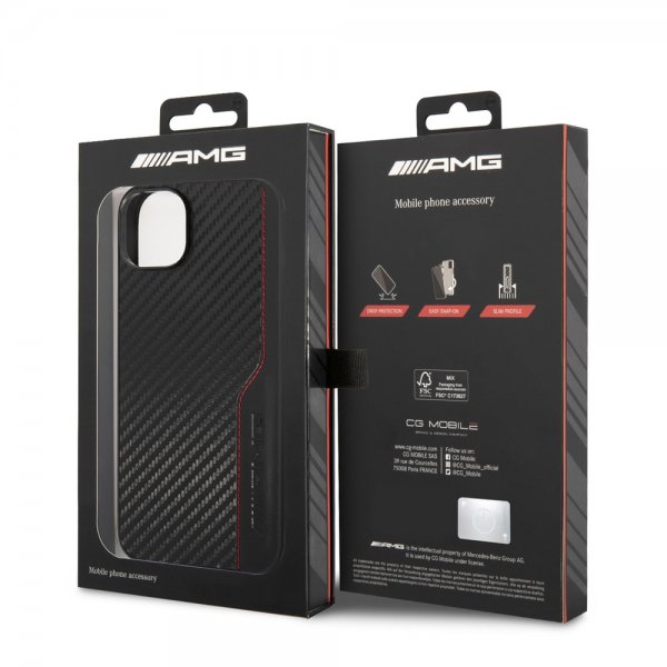 AMG iPhone 14 Plus Cover Carbon Effect Stamped Logo Sort