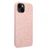 Guess iPhone 14 Plus Cover Glitter Flakes Metal Logo Rosa