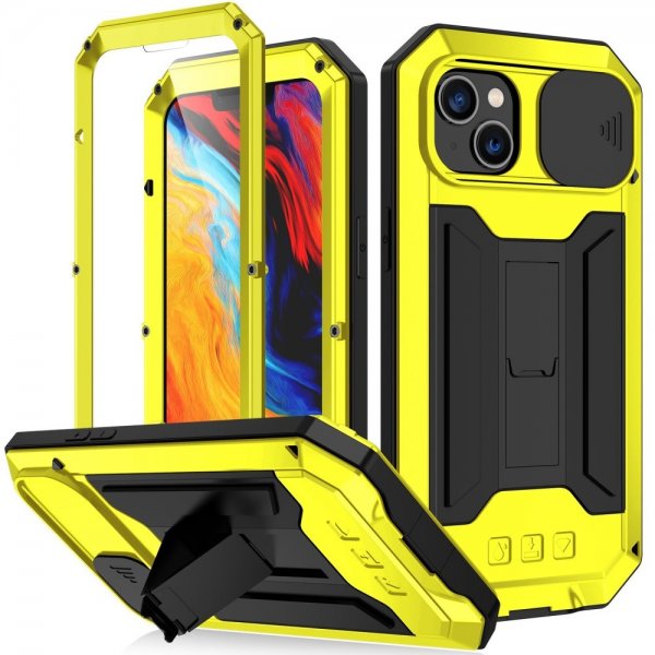 R-JUST iPhone 14 Plus Cover Kamerabeskyttelse Stativfunktion Gul