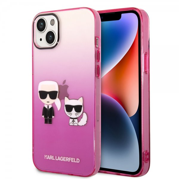 Karl Lagerfeld iPhone 14 Plus Cover Karl & Choupette Gradient Lyserød