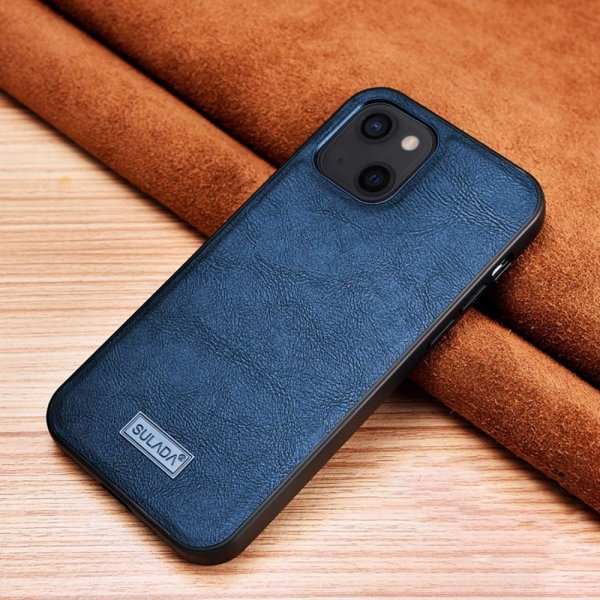 Sulada iPhone 14 Plus Cover Lædertekstur Blå