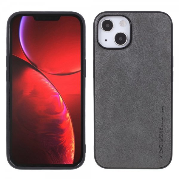 X-Level iPhone 14 Plus Cover Lædertekstur Grå